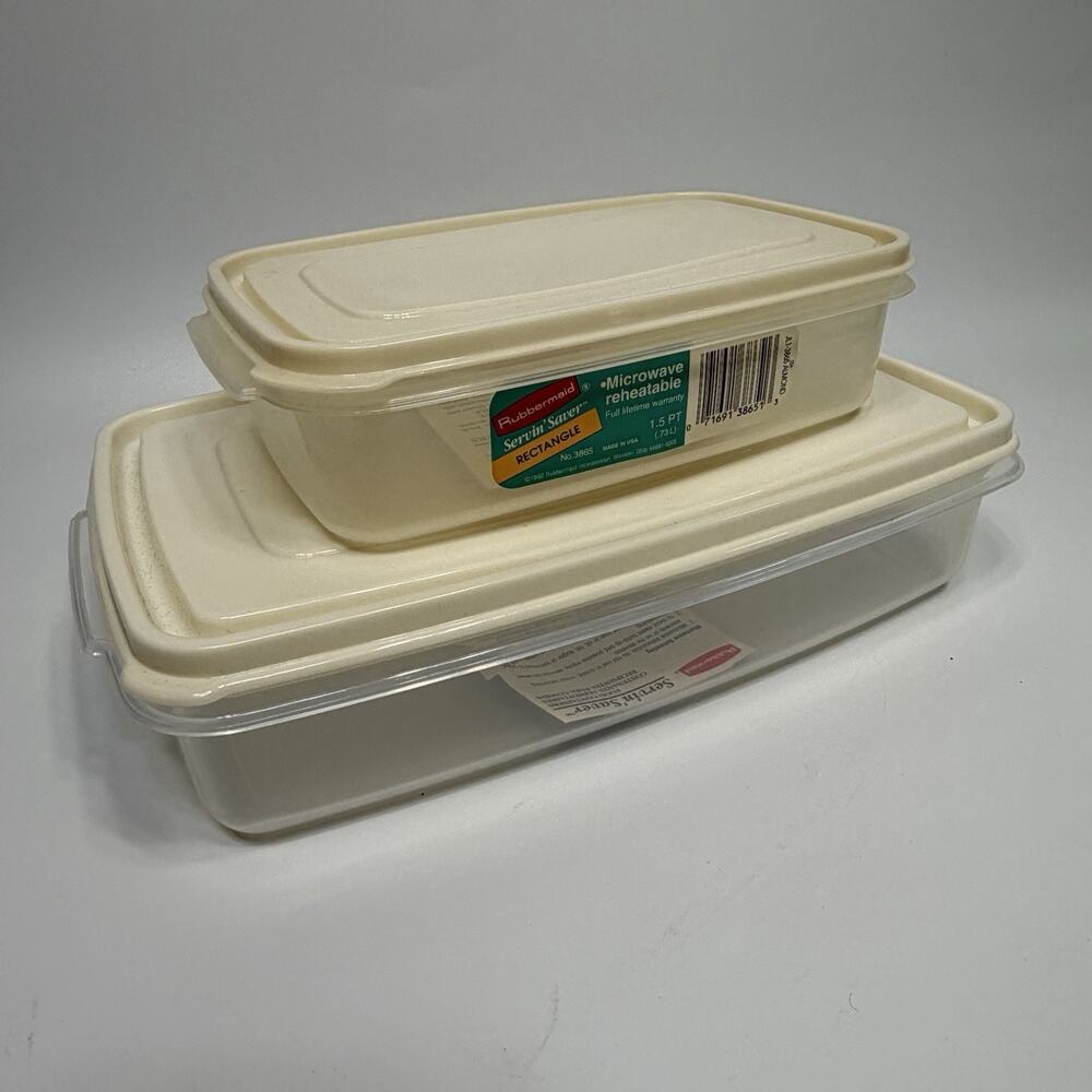 Set 2 Vtg Rubbermaid Servin Saver #11 & #6 Rectangle Containers Almond NEW